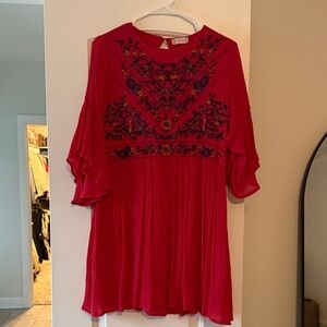Embroidered Red Women’s Flowing Tunic Dress